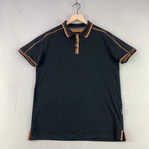 Marc Asher Polo Shirt Mens Medium Black Brown Short Sleeve Cotton Blend Preppy